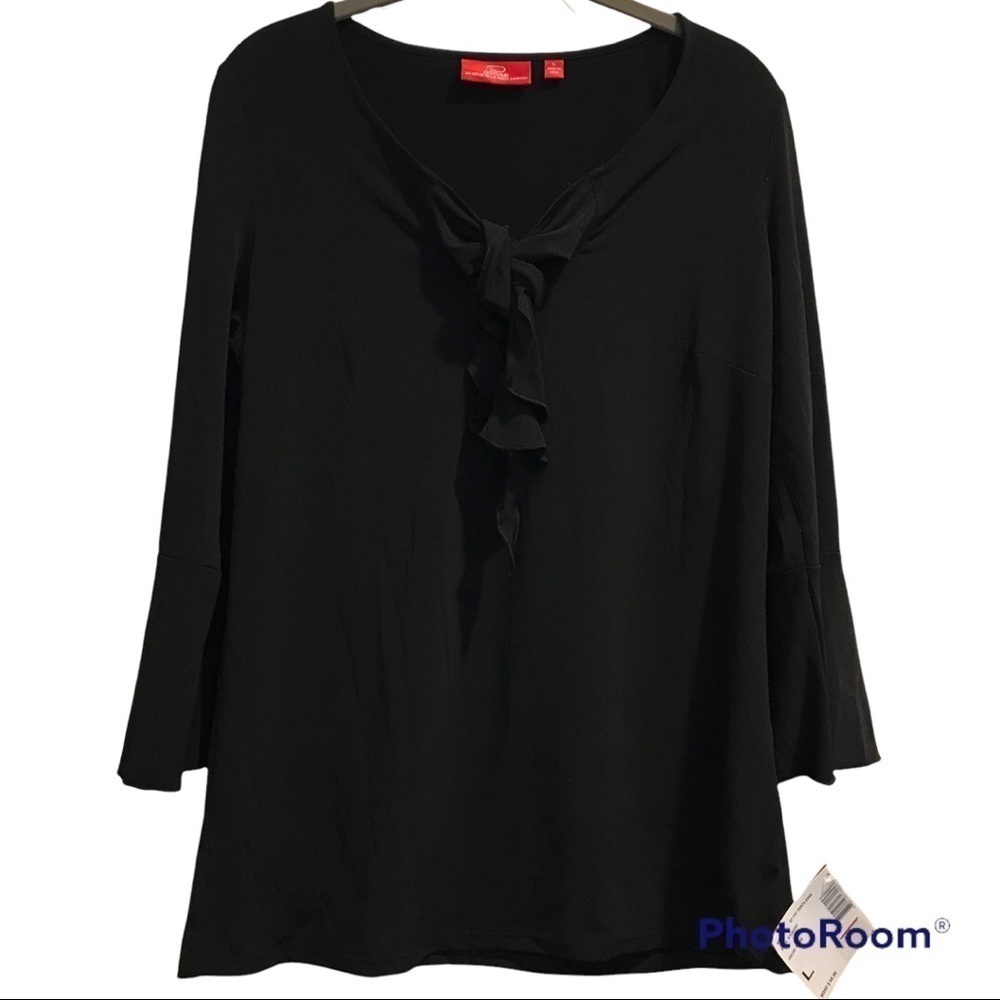 Oscar de La Renta Tie Neck Bell Sleeve Top